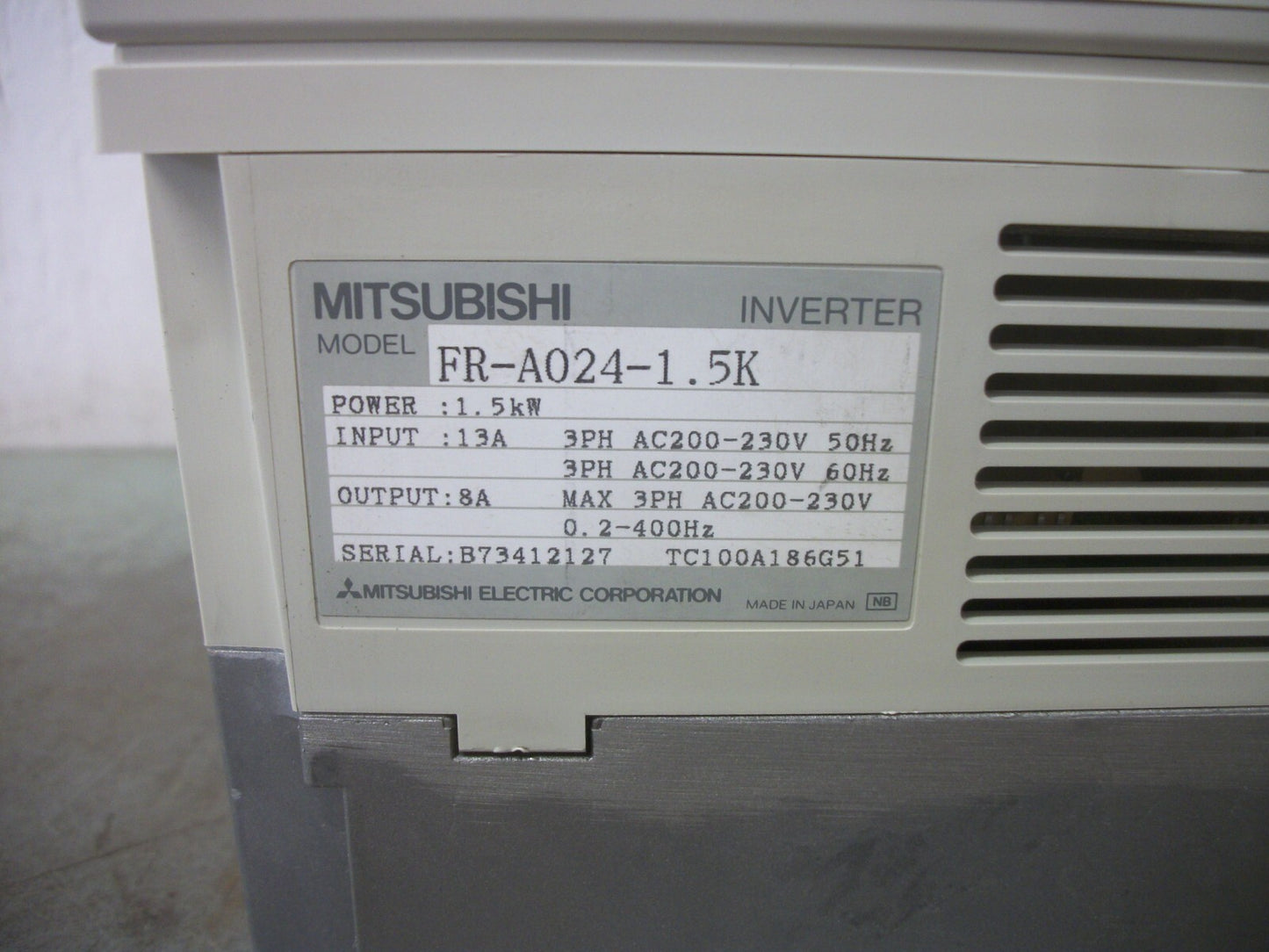 MITSUBISHI FREQROL-A024 1.5KW INVERTER DRIVE FR-A024-1.5K 230VOLT 3PH