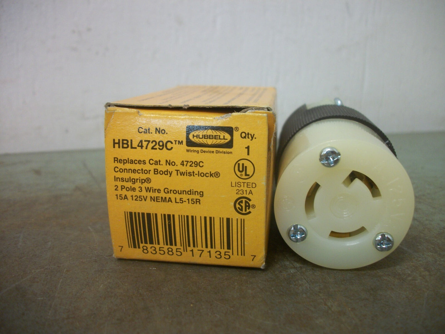 HUBBELL TWIST-LOCK CONNECTOR HBL4729C 10/15AMP 250/125VOLT 2P 3W GRND NIB