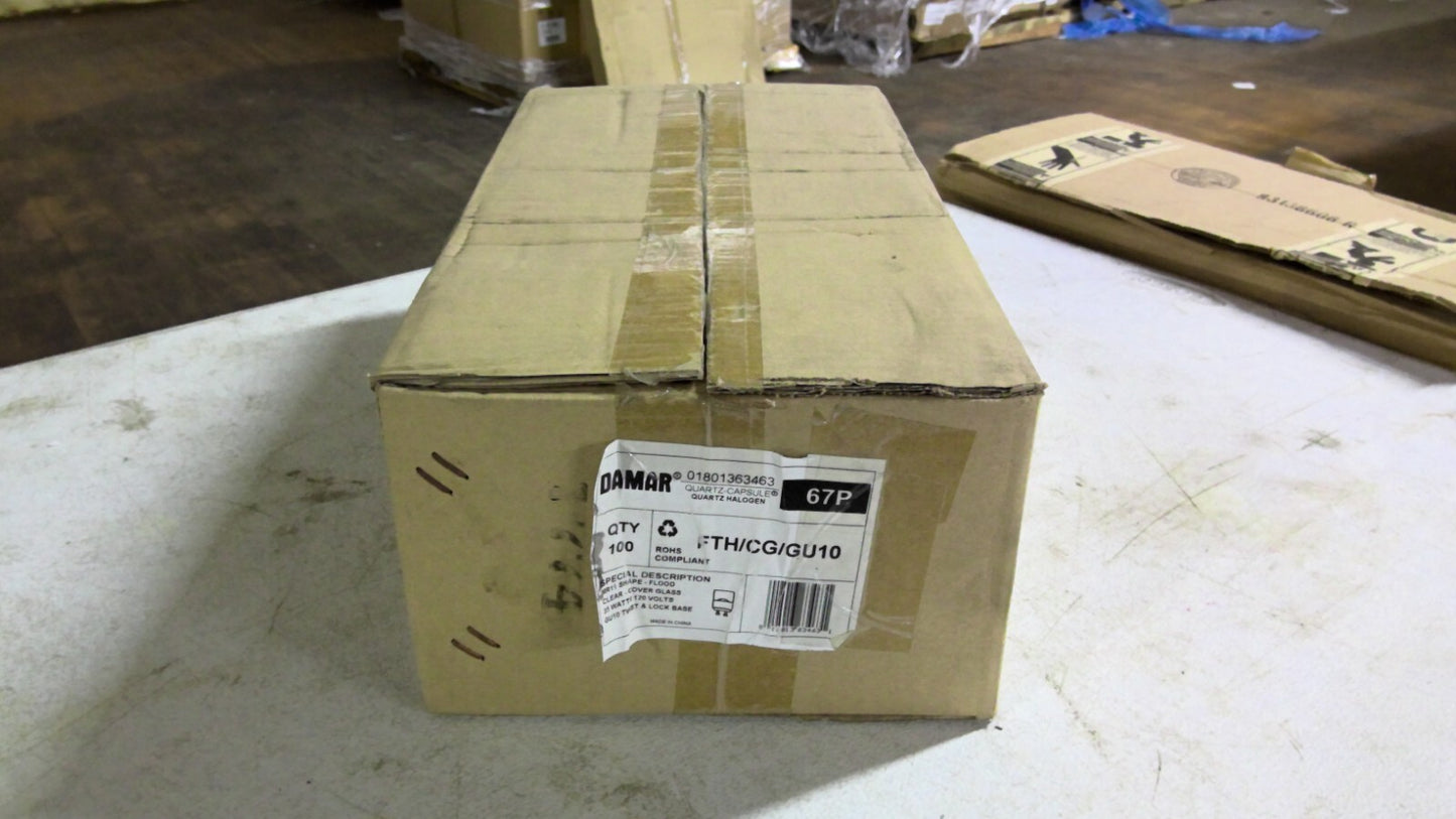 DAMAR 67P BOX OF 100 MR11 SHAPE FLOOD CLEAR QUARTZ HALOGEN BULBS FTH/CG/GU10 NIB