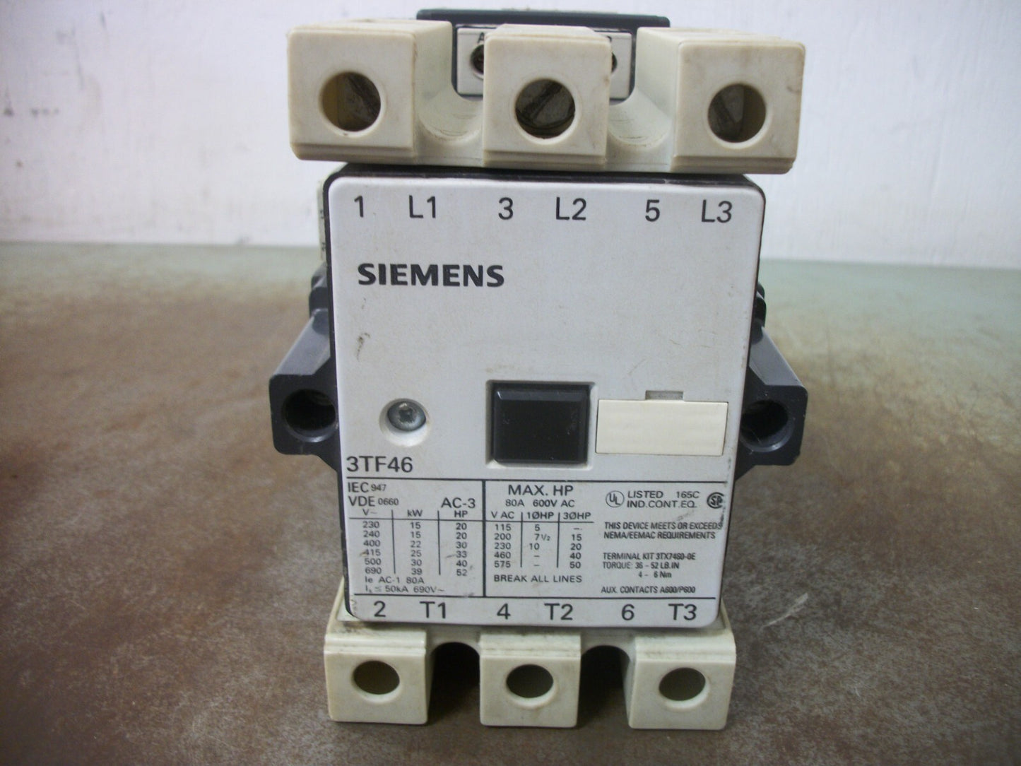 SIEMENS CONTACTOR 3TF4622-OAK6 80AMP 120VCOIL 3PH 600V 50HP
