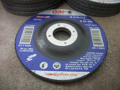 CGW ABRASIVES LOT OF 9 ULTRA AO METAL 4-1/2X1/4" TYPE 27 GRINDING DISCS A24RBF