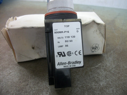 ALLEN-BRADLEY WHITE SMALL ROUND PILOT LIGHT 800MR-P16W 120VOLT NIB