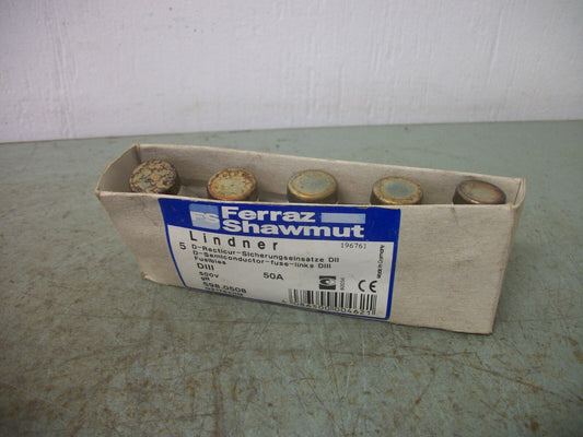 FERRAZ-SHAWMUT BOX OF 5 SEMICONDUCTOR FUSES 598.0508 50AMP 500VOLT NIB