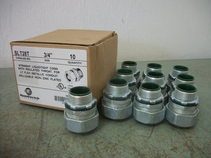 STEEL ELECTRIC BOX OF 10 3/4" STRAIGHT LIQUIDTIGHT CONNECTORS SLT28T NIB