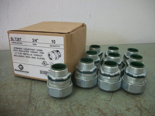 STEEL ELECTRIC BOX OF 10 3/4" STRAIGHT LIQUIDTIGHT CONNECTORS SLT28T NIB