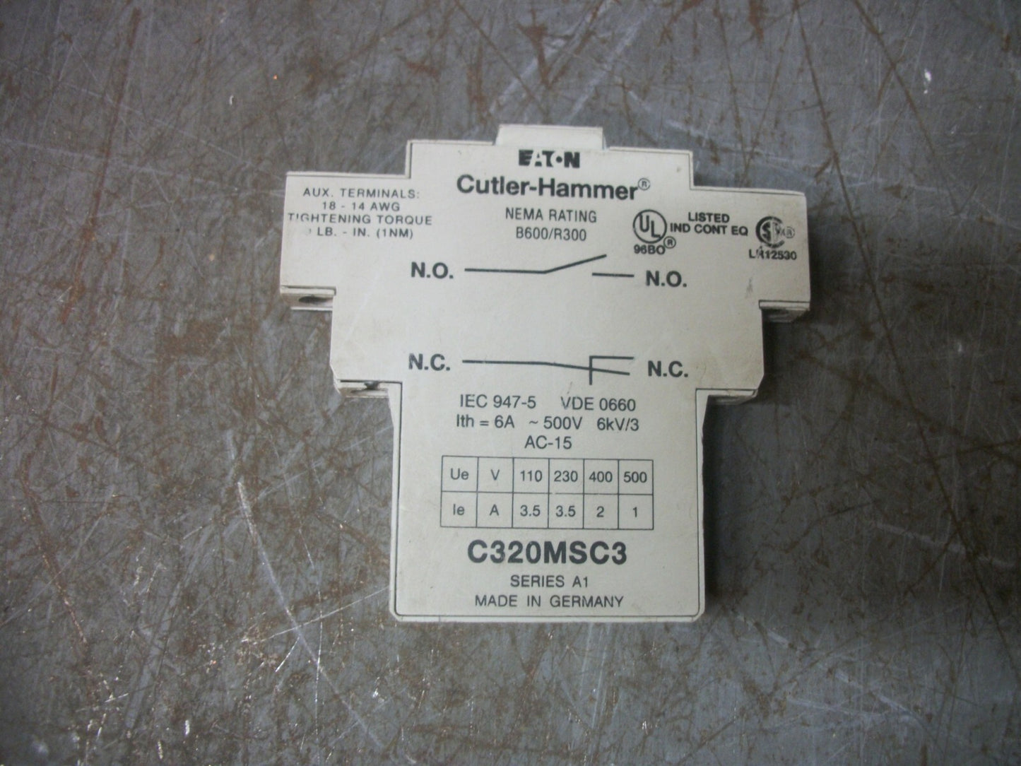 CUTLER-HAMMER 1N.O. 1N.C. CONTACT BLOCK C320MSC3