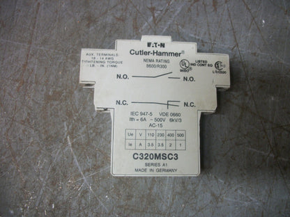 CUTLER-HAMMER 1N.O. 1N.C. CONTACT BLOCK C320MSC3