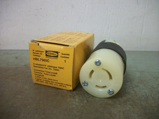 HUBBELL TWIST-LOCK CONNECTOR BODY HBL7565C 10/15AMP 250/125VOLT 3P 3W NIB