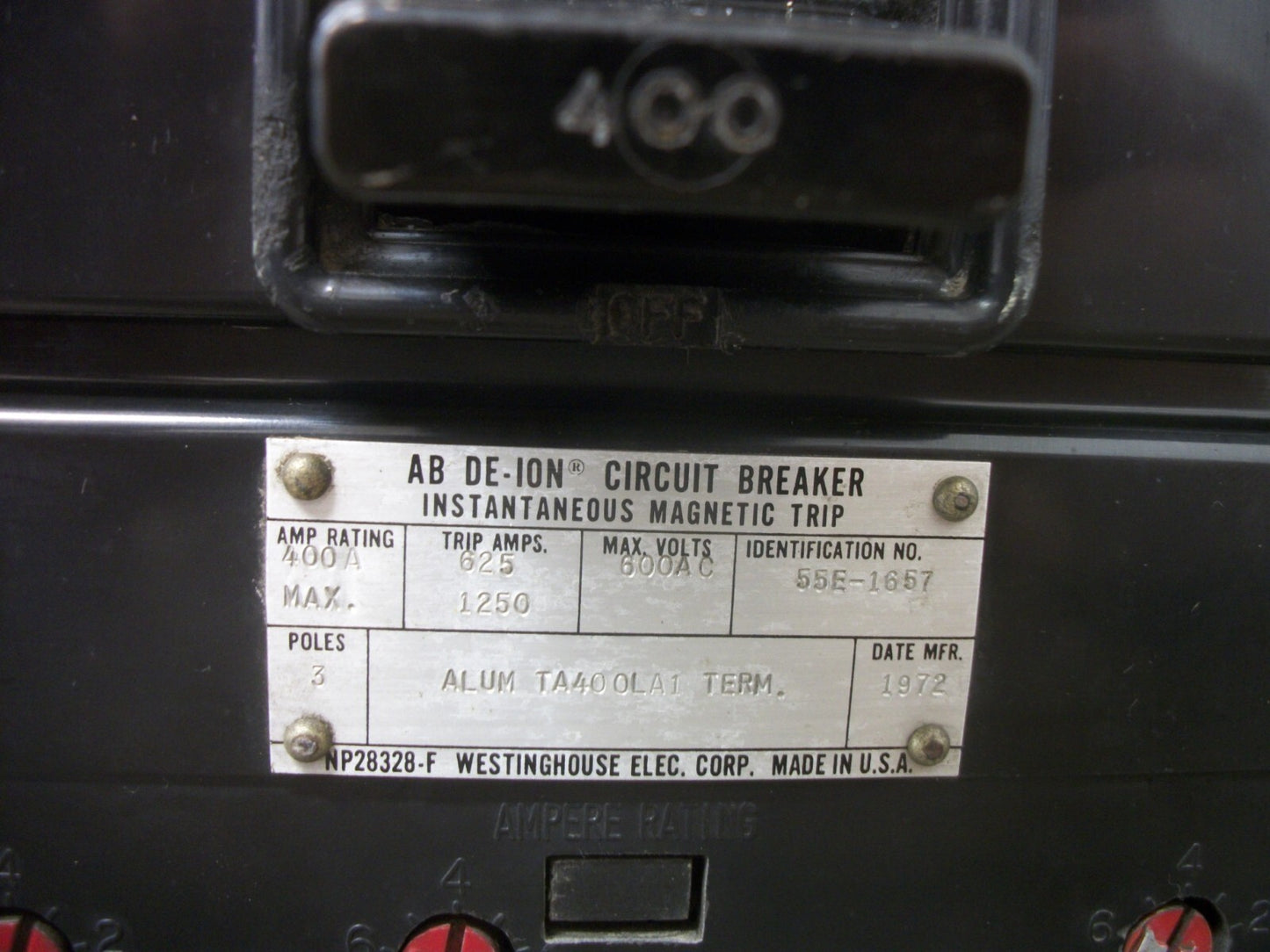 WESTINGHOUSE LAB CIRCUIT BREAKER LAB3400W 400AMP 600VOLT 3POLE