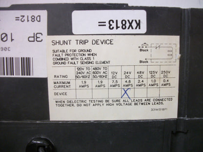 GE TEB CIRCUIT BREAKER TEB132100 100AMP 240VOLT 3POLE GREEN W/SHUNT NOB