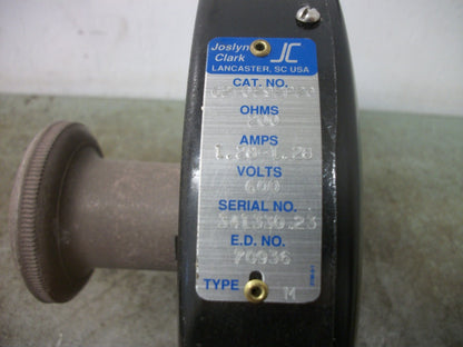 JOSLYN CLARK 200 OHMS VARIABLE RESISTOR RHEOSTAT 62-0292P20 1.28AMP 600VOLT NOB