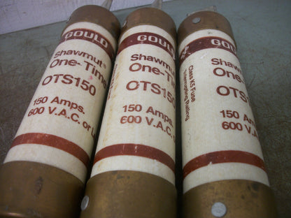 GOULD SHAWMUT LOT OF 3 ONE-TIME FUSES OTS150 150AMP 600VOLT