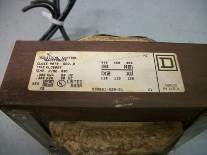 SQUARE D .300KVA 1PH TRANSFORMER 9070KL300D9 HV 440X480 LV 110/120
