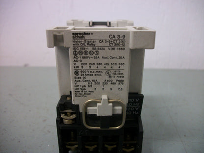 SPRECHER+SCHUH SIZE 00 CONTACTOR CA3-9 25AMP 120VCOIL 3PH 600V 7.5HP