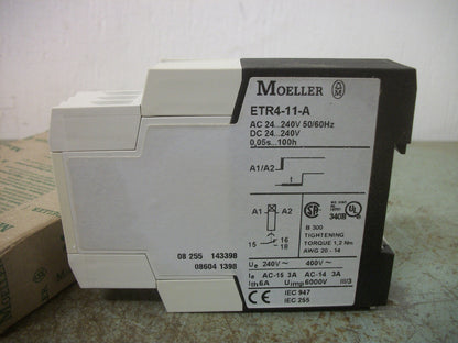 KLOCKNER-MOELLER ELECTRONIC TIMING RELAY ETR4-11-A 0.05S-100H 24-240VOLT NIB
