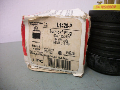 PASS & SEYMOUR TURNLOK PLUG L1420P 20AMP 125/250VOLT 3POLE 4W GRND NIB