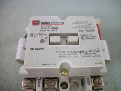 CUTLER-HAMMER 30AMP LATCHING LIGHTING CONTACTOR A202K1CAM 120VCOIL