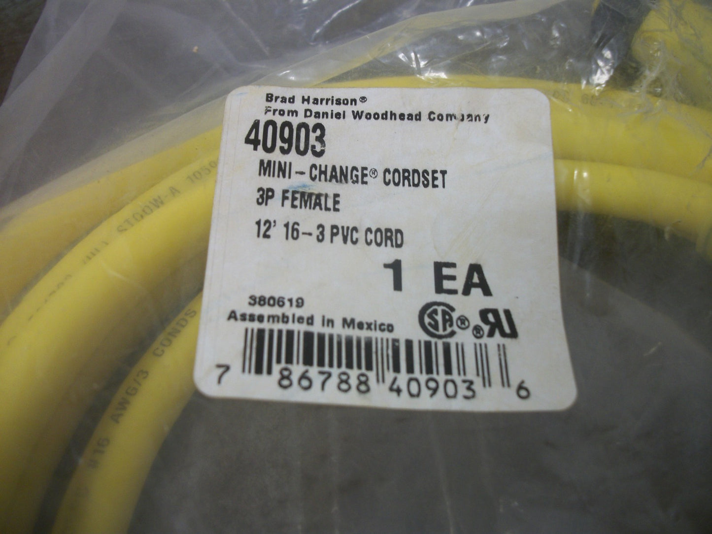 DANIEL WOODHEAD 12' MINI-CHANGE CORDSET 40903 16-3 PVC CORD 3P FEMALE NEW
