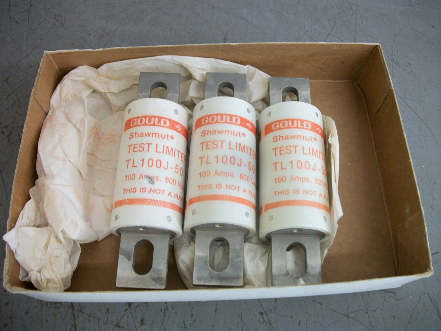 GOULD SHAWMUT BOX OF 3 TEST LIMITER FUSES TL100J-50 100AMP 600VOLT NIB