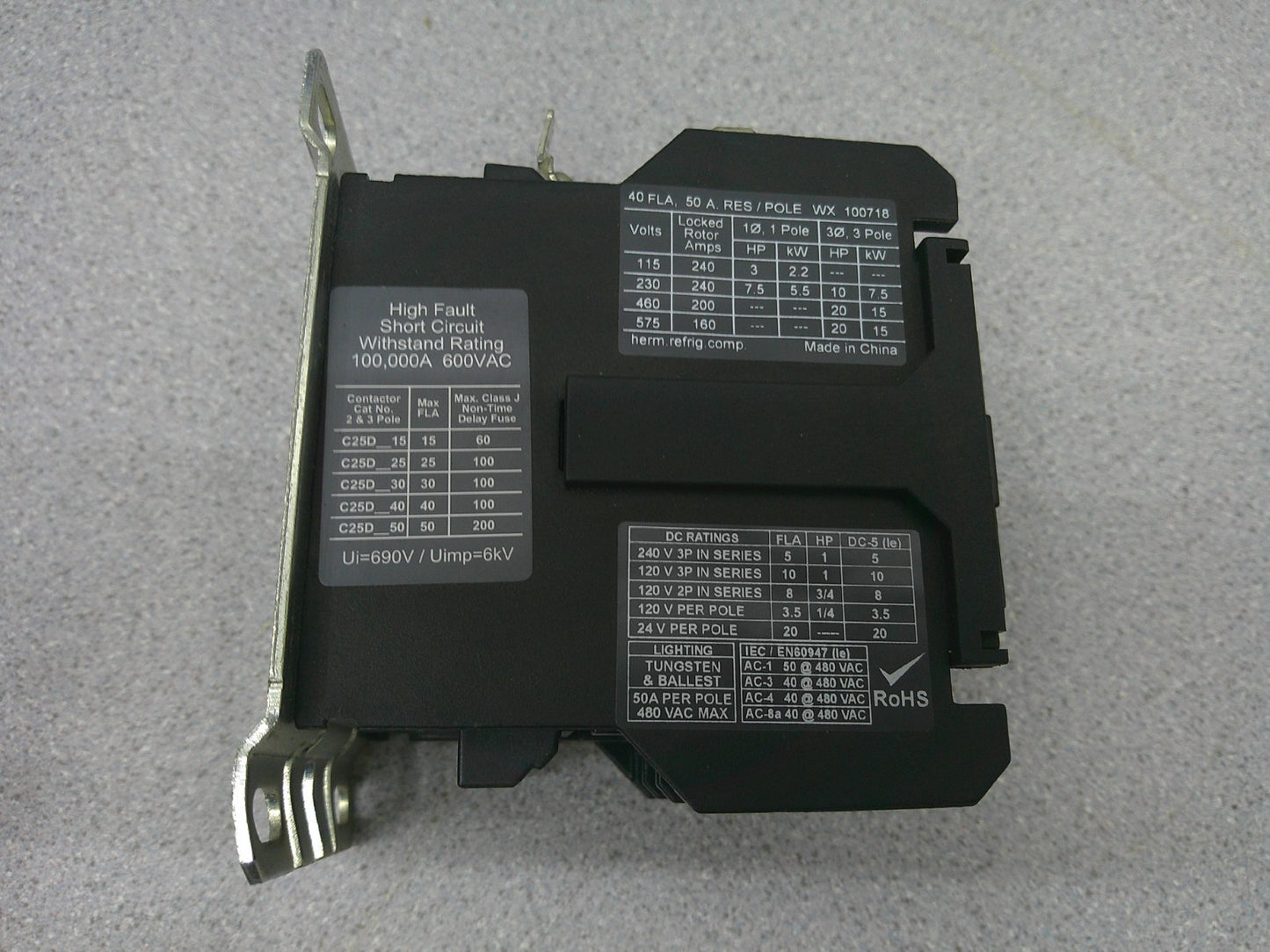 CUTLER-HAMMER CONTACTOR C25DNY162 40AMP 24VCOIL 3PH 600V 20HP