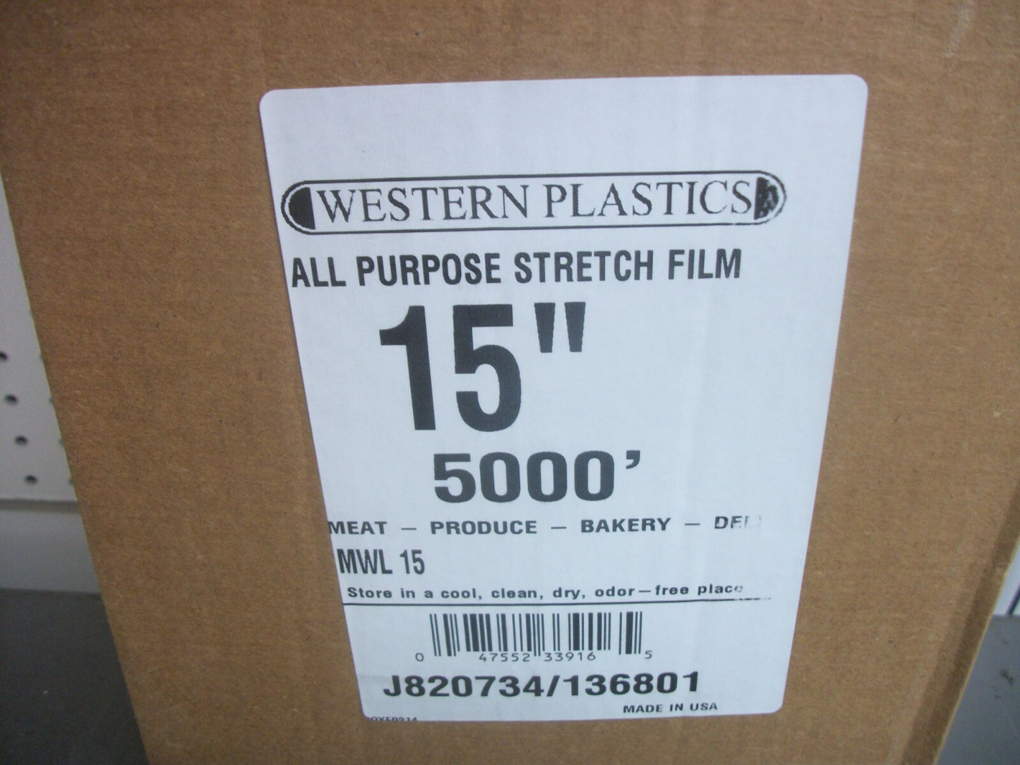 OMNIFILM WESTERN PLASTICS 15" 5000' ALL PURPOSE STRETCH WRAP FILM J820679 NIB