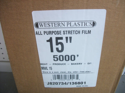 OMNIFILM WESTERN PLASTICS 15" 5000' ALL PURPOSE STRETCH WRAP FILM J820679 NIB