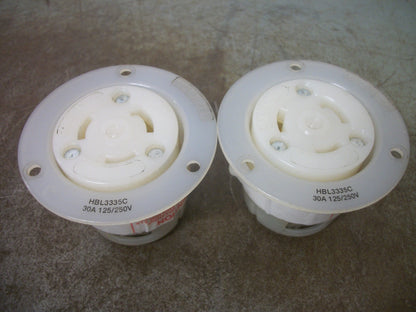 HUBBELL LOT OF 2 FLANGED TWIST-LOCK RECEPTACLES HBL3335C 30A 125/250V 3P 3W