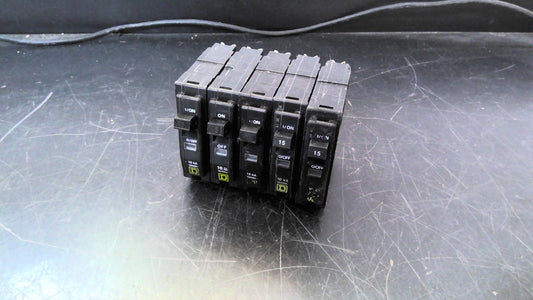 SQUARE D LOT OF 5 QO CIRCUIT BREAKERS QO115 15AMP 240VOLT 1POLE