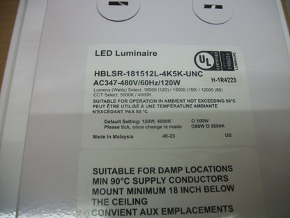 ION WHITE LINEAR HIGH BAY SENSOR READY LIGHT HBSLR-181512L-4K5K-UNC NIB