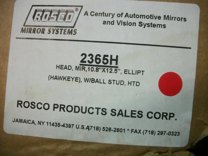 ROSCO ELIPTICAL HEAD MIRROR 10.8" X 12.5" W/BALL STUD 2365H NIB