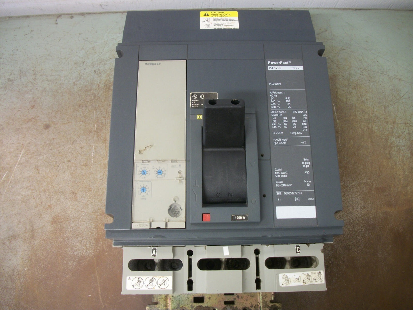 SQUARE D POWERPACT I-LINE PJ CIRCUIT BREAKER PJA36120 1200AMP 600VOLT 3POLE