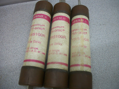 GOULD SHAWMUT LOT OF 3 TRI-ONIC FUSES TRS100R 100AMP 600VOLT