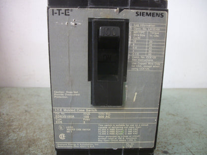SIEMENS ED6 CIRCUIT BREAKER ED63S100A 100AMP 600VOLT 3POLE