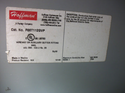 HOFFMAN 12" X 6-1/4" X 6-1/4" STRAIGHT WIREWAY ENCLOSURE F66T112GVP