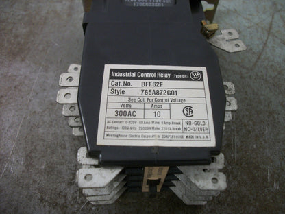 WESTINGHOUSE 765A872G01 INDUSTRIAL CONTROL RELAY BFF62F 120VCOIL 300V 10A NOB