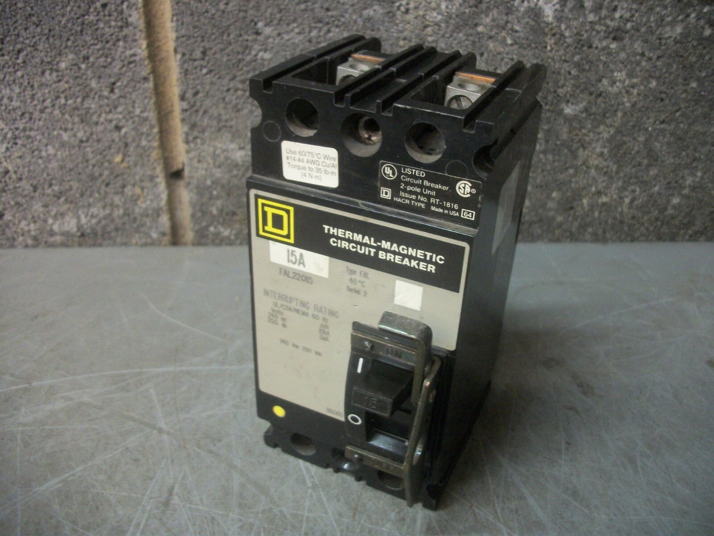 SQUARE D FAL CIRCUIT BREAKER FAL22015 15AMP 240VOLT 2POLE GRAY