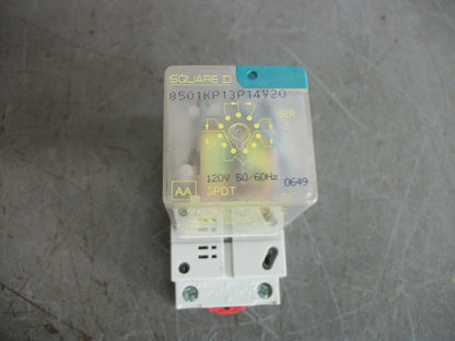 SQUARE D LOT OF 3 RELAYS 8501KP13P14V20 W/SOCKETS 8501NR62 120VCOIL NOB