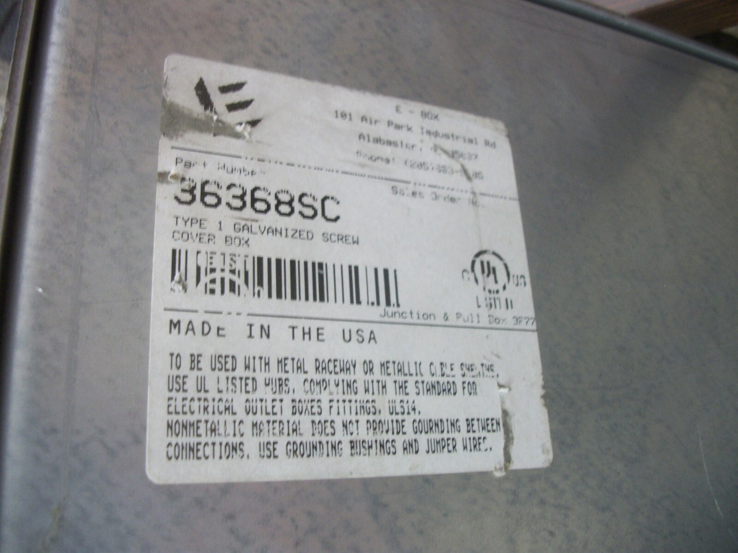 E-BOX 36 X 36 X 8 GALVANIZED SCREW COVER BOX ENCLOSURE TYPE 1 36368SC
