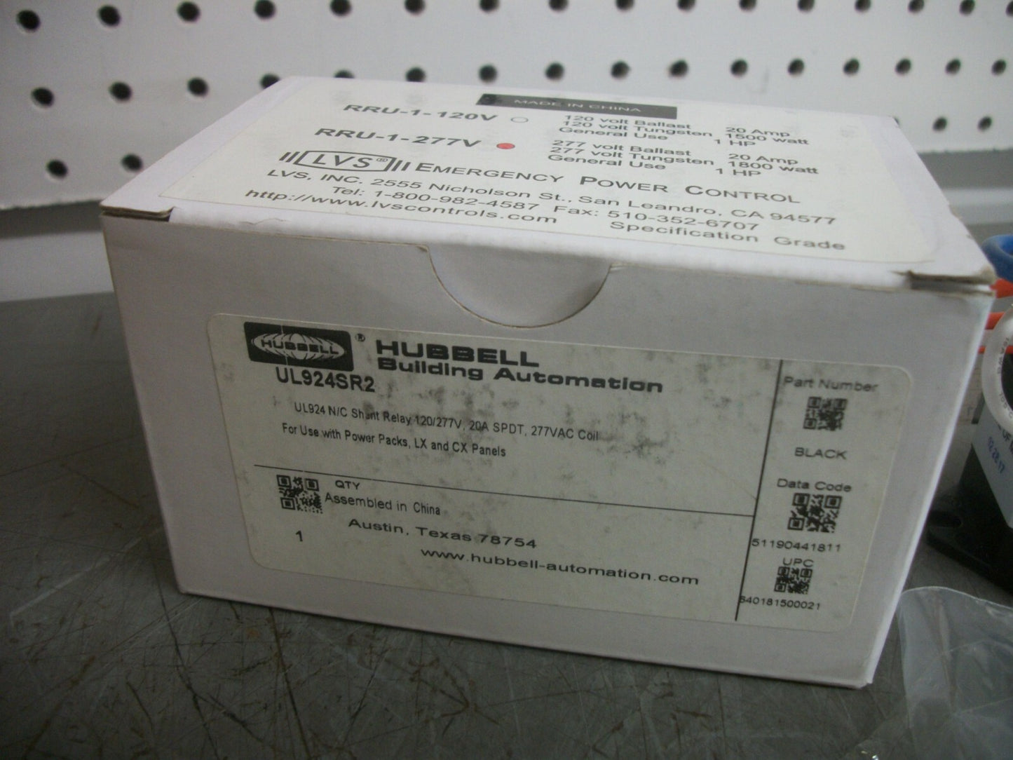 HUBBELL RRU-1-277V UL924 N.C. SHUNT RELAY UL924SR2 20AMP 277VCOIL NIB