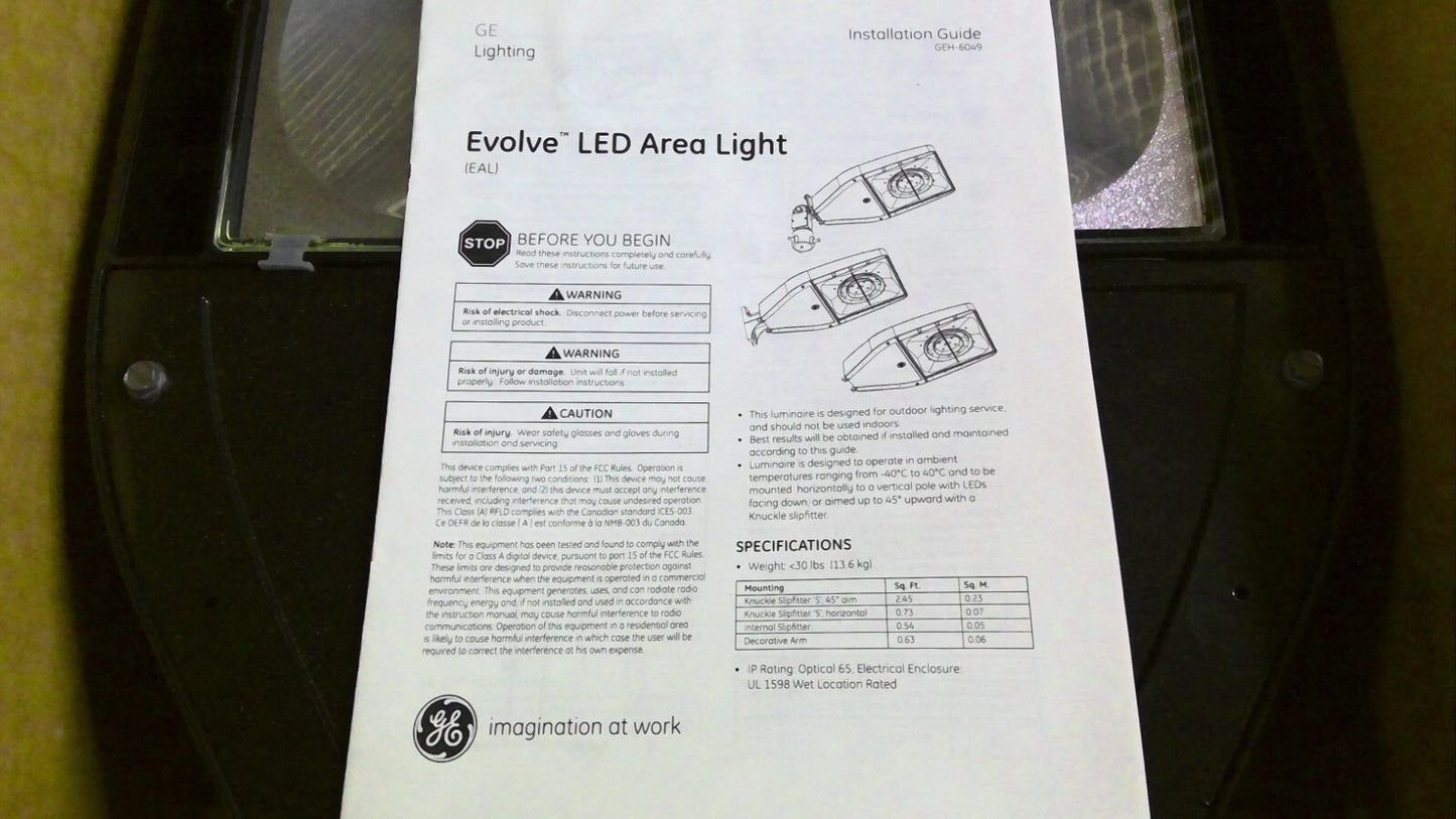 GE 93065909 EVOLVE LED EAL AREA LIGHT EALS02HK5SM740NDD1BLCK 281W 347-480V NIB
