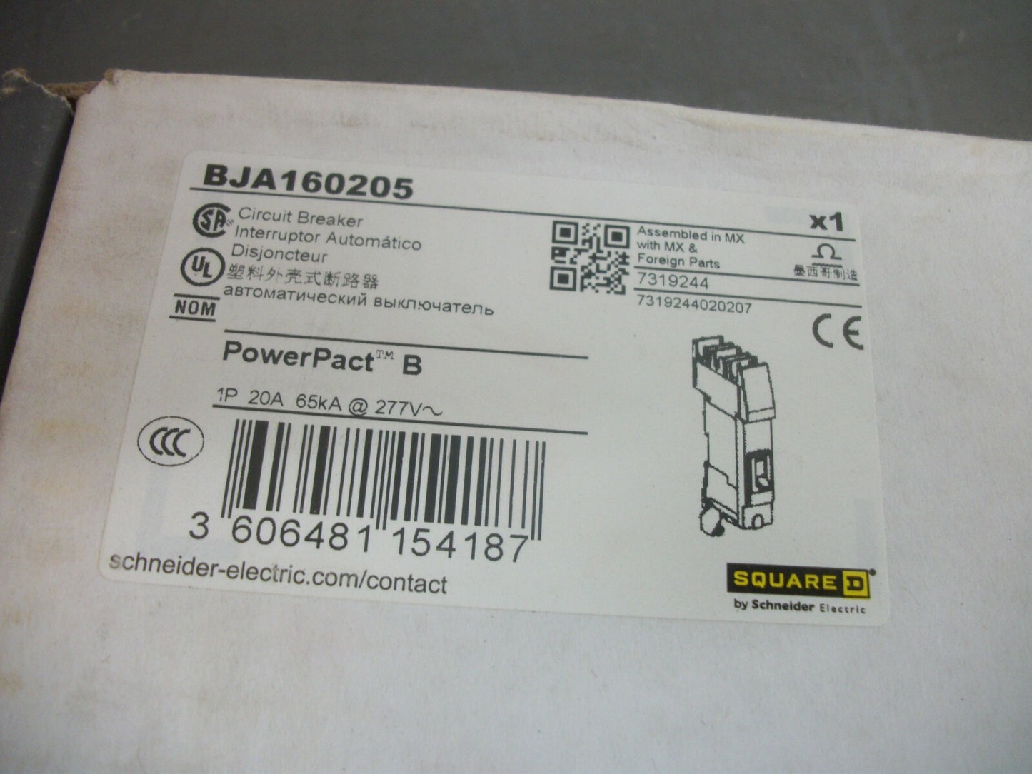 SQUARE D POWERPACT BJ CIRCUIT BREAKER BJA160205 20AMP 600VOLT 1POLE NIB