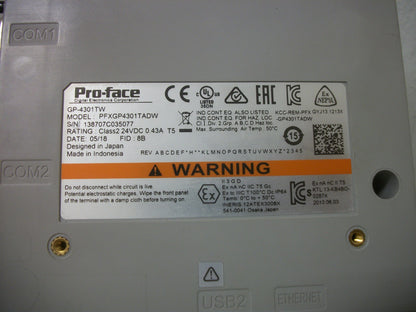 PRO-FACE DIGITAL TOUCH SCREEN OPERATOR INTERFACE DISPLAY GP-4301TW