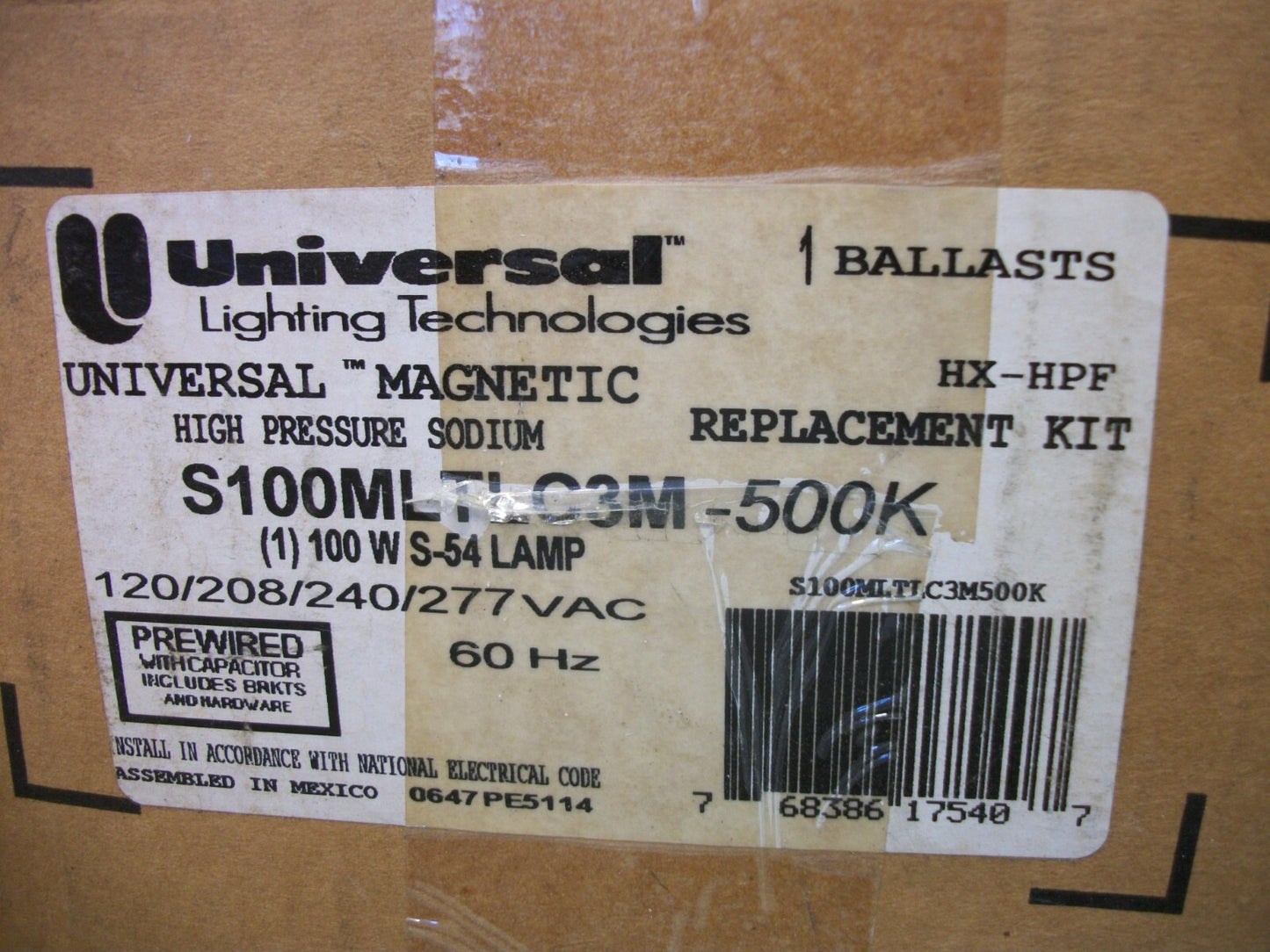 UNIVERSAL 100W BALLAST KIT S100MLTLC3M-500K 120/208/240/277VOLT NIB