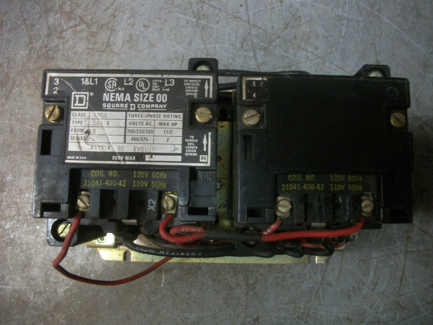 SQUARE D SIZE 00 REV CONTACTOR 8702SAG4 120VCOIL 3PH 600V 2HP