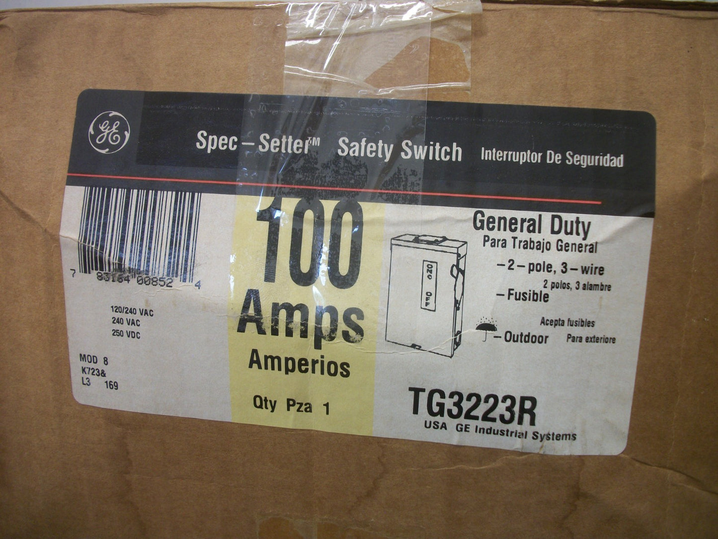GE DISCONNECT TYPE 3R TG3223R 100AMP 240VOLT 2POLE FUSIBLE NIB