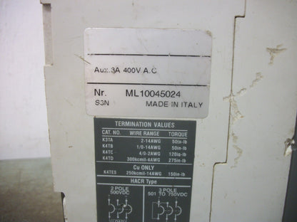 ABB SACE S3 S3N CIRCUIT BREAKER 100AMP 600VOLT 3POLE SHUNT AUX