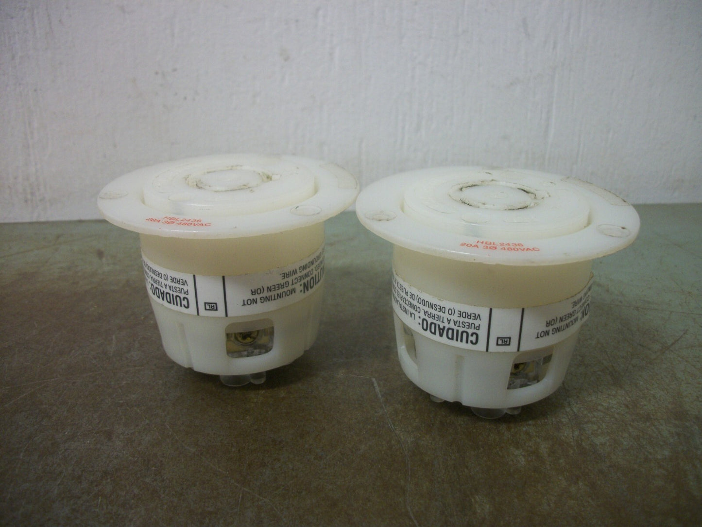 HUBBELL LOT OF 2 FLANGED TWIST-LOCK RECEPTACLES HBL2436 20A 480V 3PH 3P 4W GRND