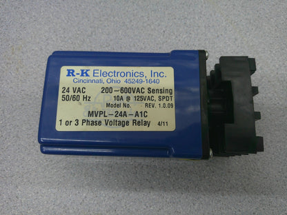 R-K ELECTRONICS 1PH OR 3PH VOLTAGE RELAY MVPL-24A-A1C 24VCOIL 200-600VAC SENSING