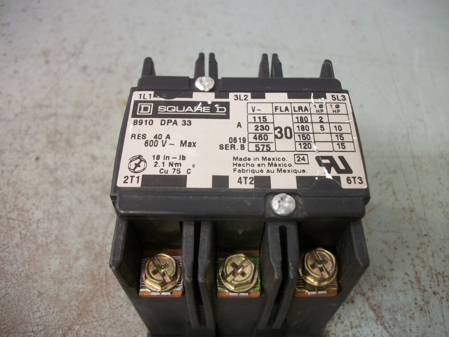 SQUARE D DEFINITE PURPOSE CONTACTOR 8910DPA33 8910DPA33 30AMP 120VCOIL...