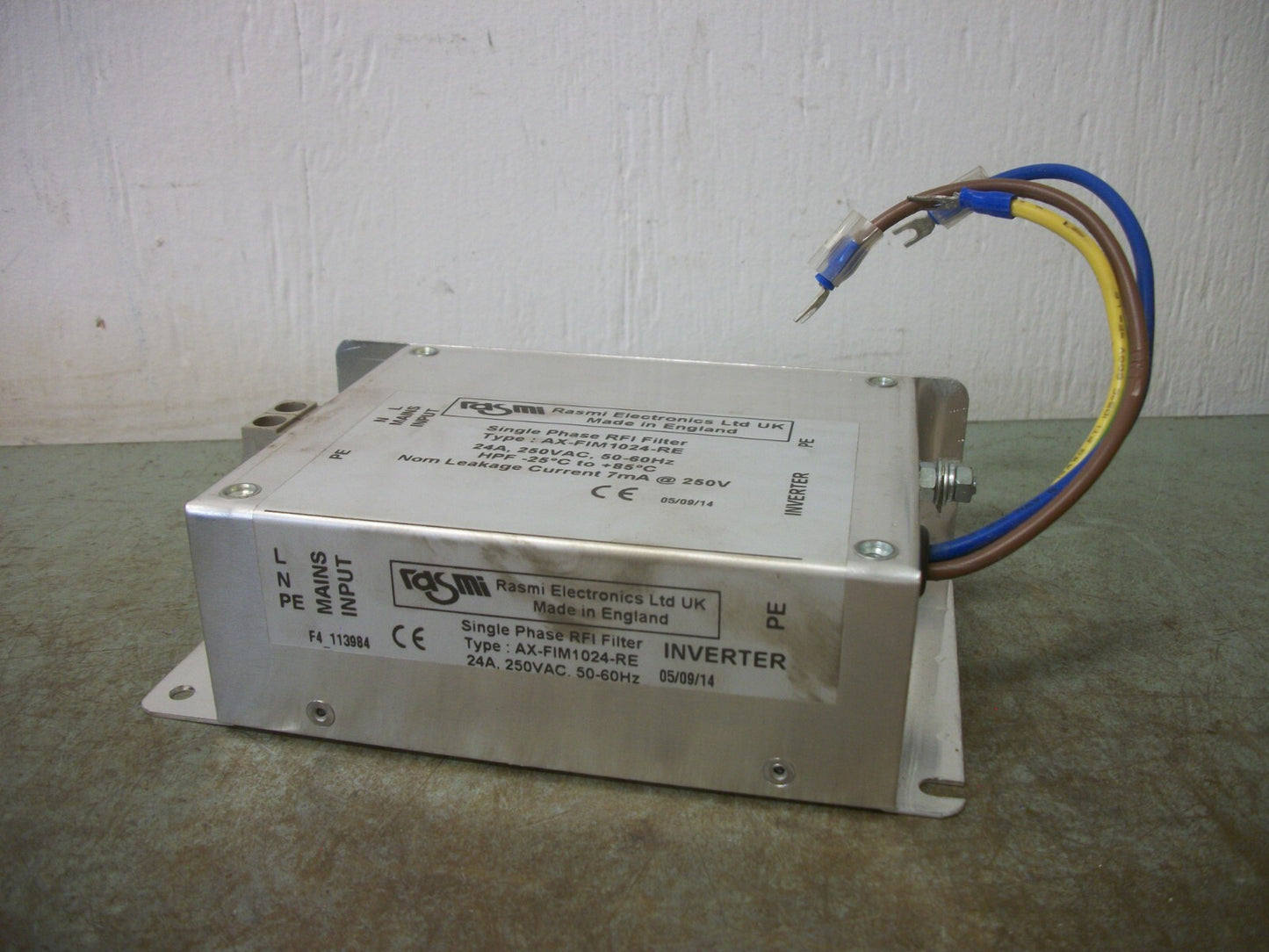 RASMI ELECTRONICS SINGLE PHASE RFI FILTER AX-FIM1024-RE 24AMP 250VOLT